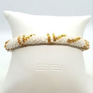 NWT 3 Strands White & Gold Beaded Bracelet